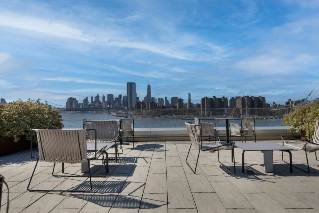Modern Rooftop Terrace on the Waterfront with NYC Skyline Views