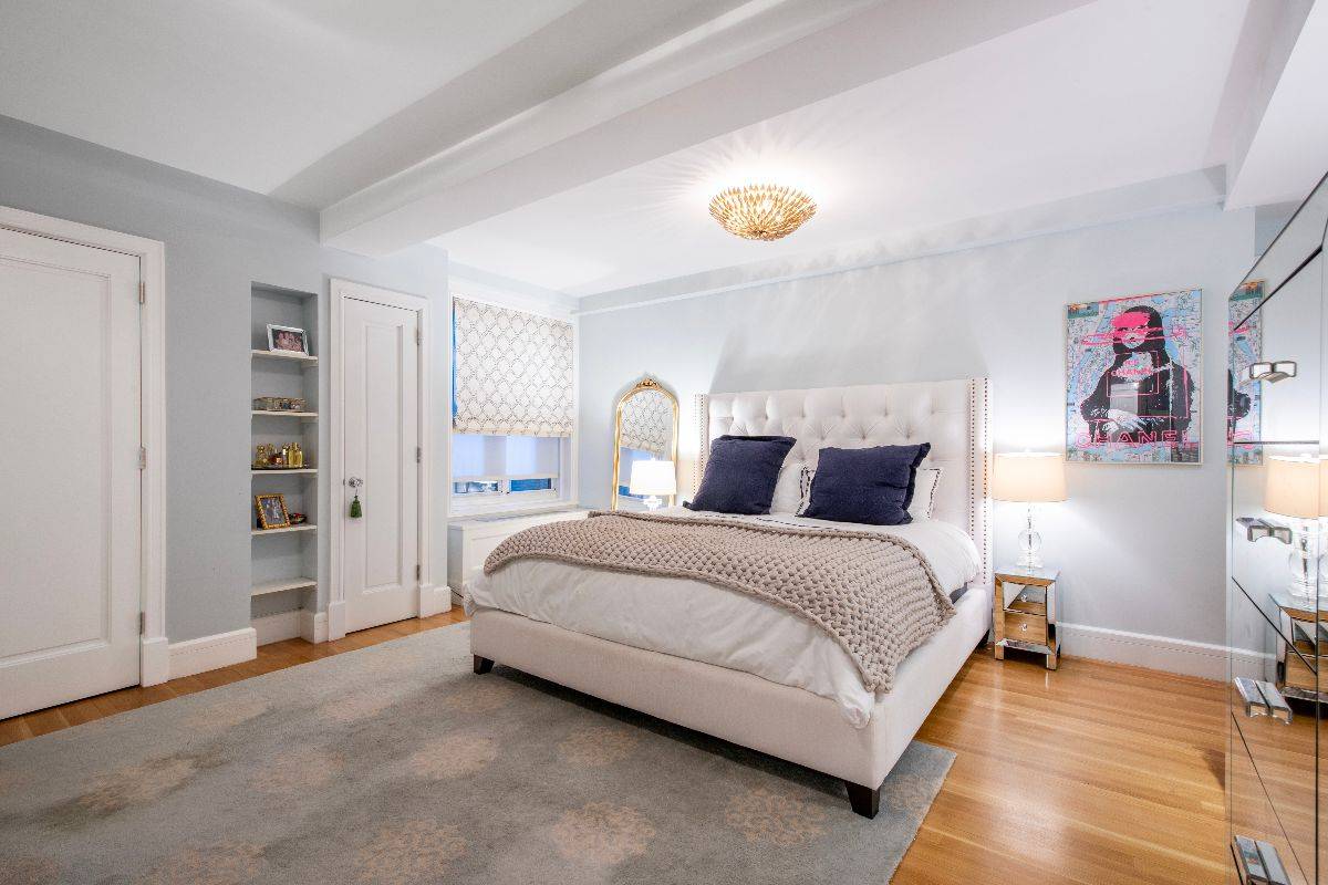A double bed in a sleeping room on Zweben Team-Top Upper West Side Realtor-27 West 72nd St #505